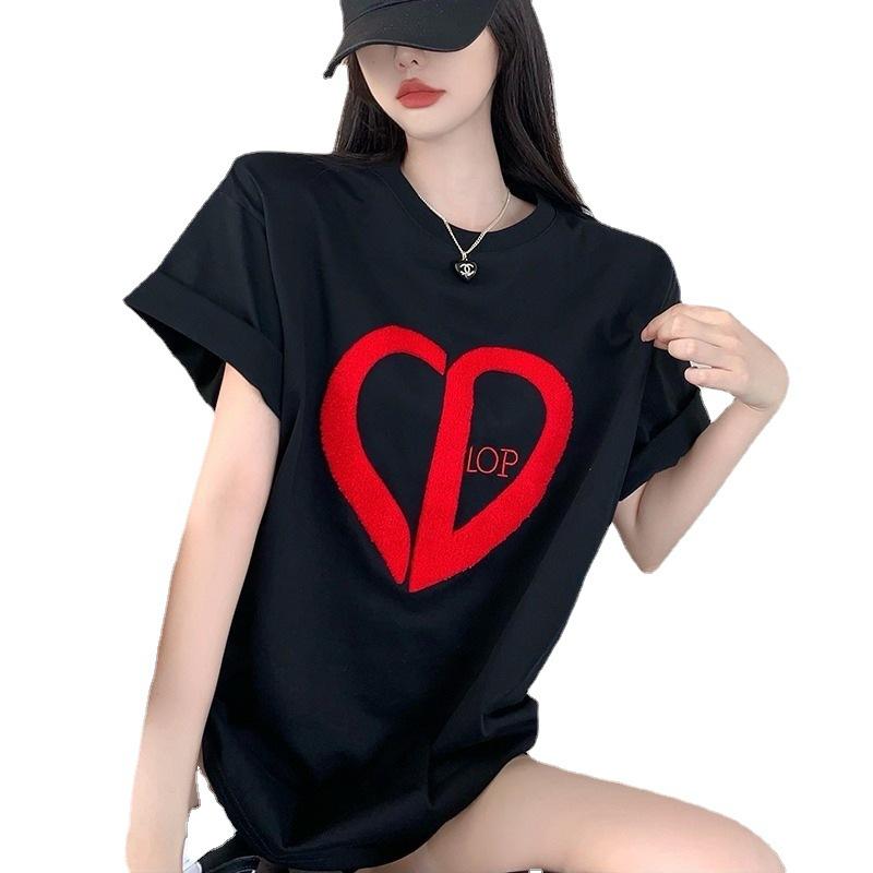 ins super fire love letter short sleeve t-shirt women loose design sense niche Korean version student versatile on clothes