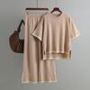Women's Temperament Color Collision Open Short-sleeved Knit Shirt High-waisted Slim Wide-legged Pants Two-piece Set