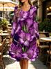 Spring Autumn Women Dress Casual Long Sleeve O-neck 3D Print Loose A-Line Dress Oversized Home Wear Robe