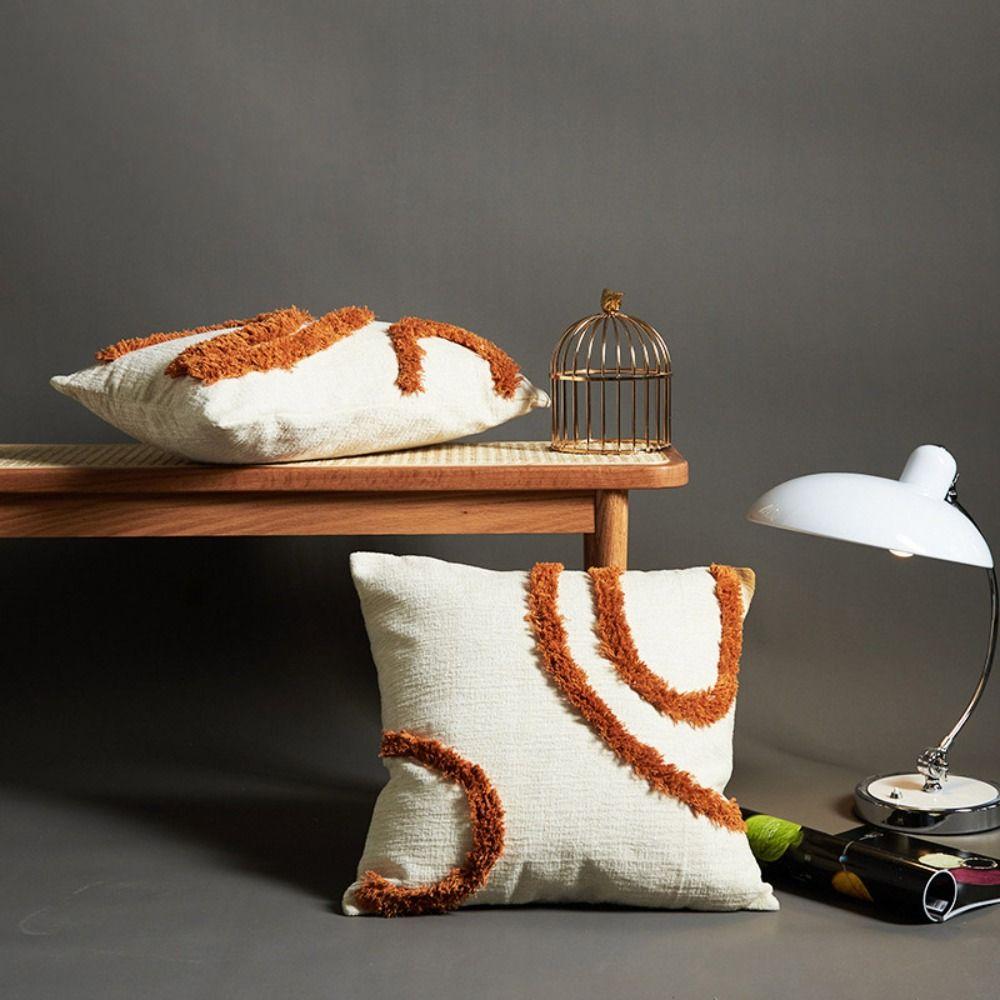 Plush Material Throw Pillow Cover Brown Retro Sofa Cushion Cover Linen Pillow Cover  Home Decor