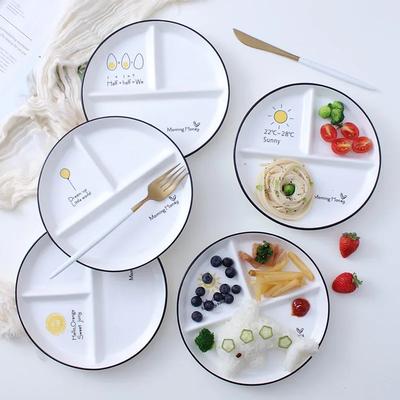 Ceramic 8 Inch One-person Food Household Breakfast Tableware Children Weight Loss Quantitative Three-divided Dinner Plate
