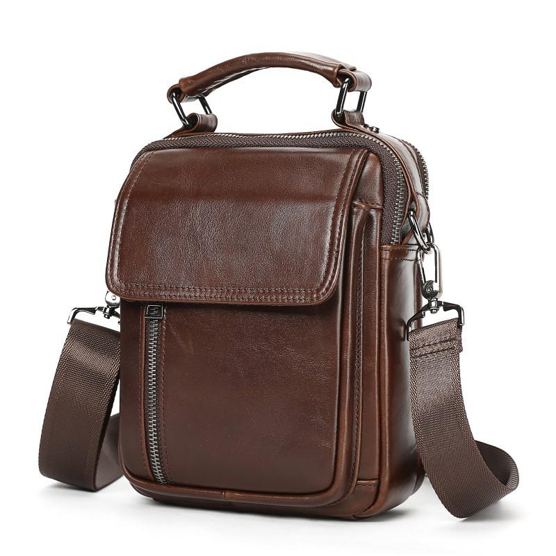 Head Layer Cowhide Men's Shoulder Bag Casual Simple Vertical Small Leather Handbag