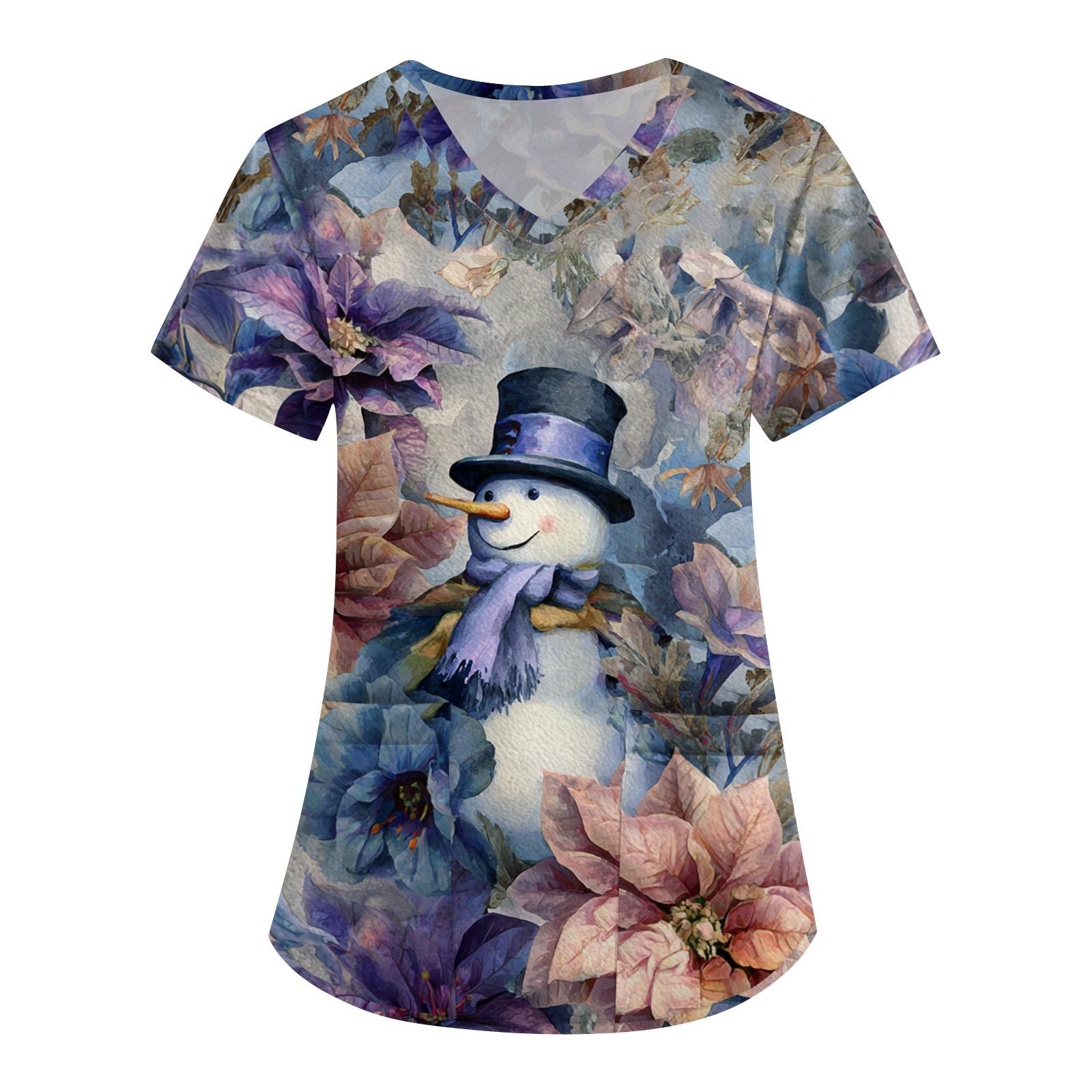 

Женская рабочая униформа с принтом, V-образный вырез, карманы, базовый короткий рукав, пуловер, топ L фиолетовый