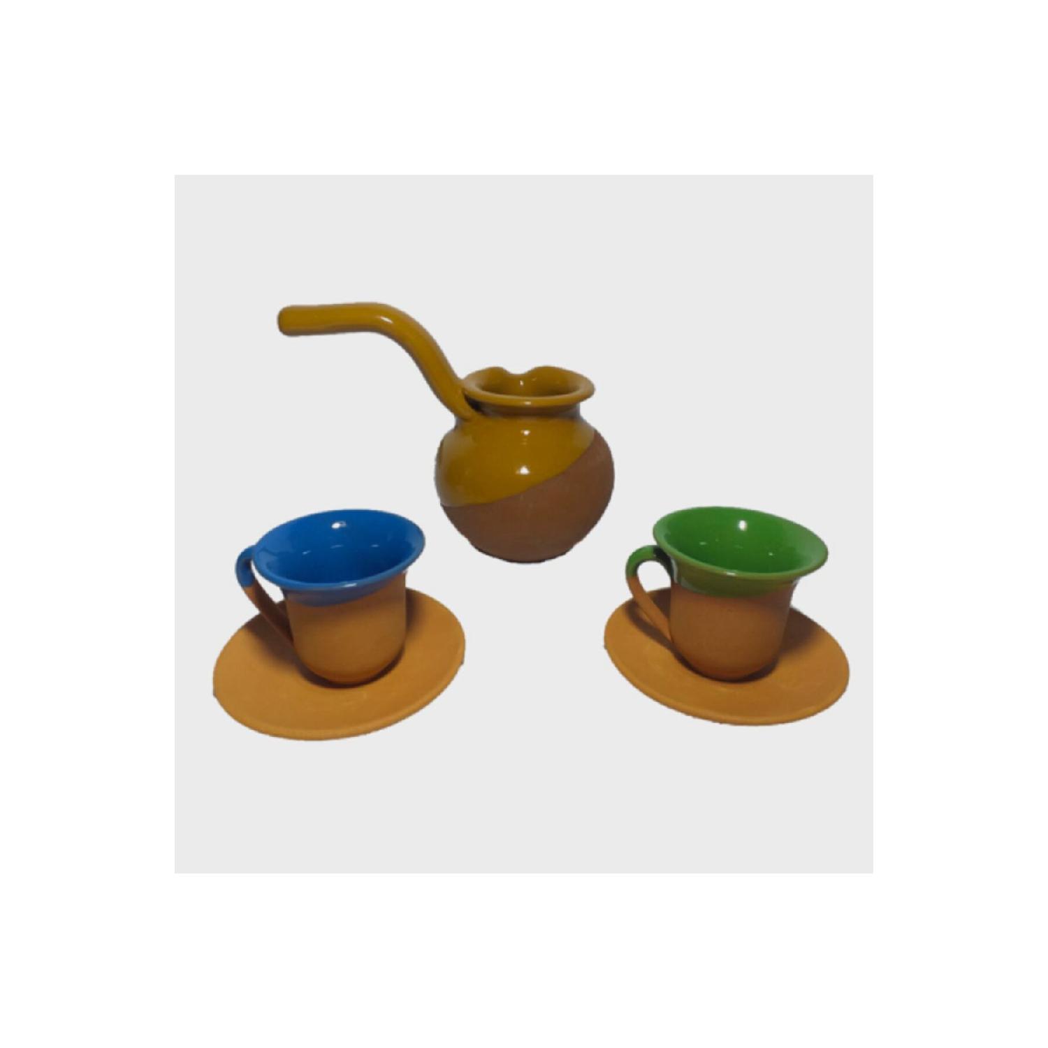 

2 упаковки глиняных чашек и кофейник белый