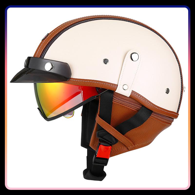 Hot Selling Half Face Helmet Protection Ventilation Leather Motorcycle Helmets Safety Riding Retro Half Helmet Comfortable DOT