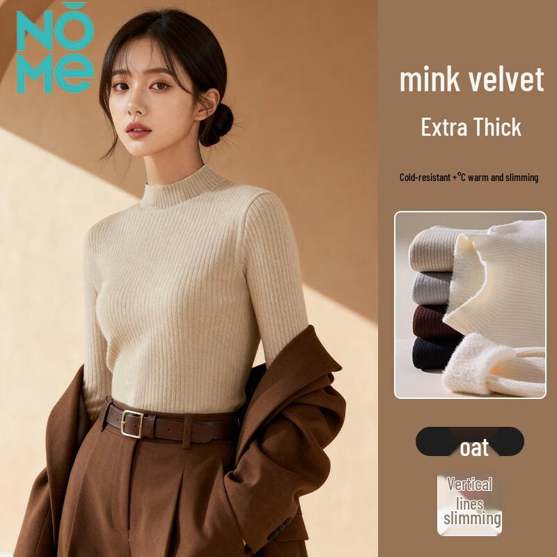 

NOME Women s Plush Lined Half-High Collar Knit Top One Size