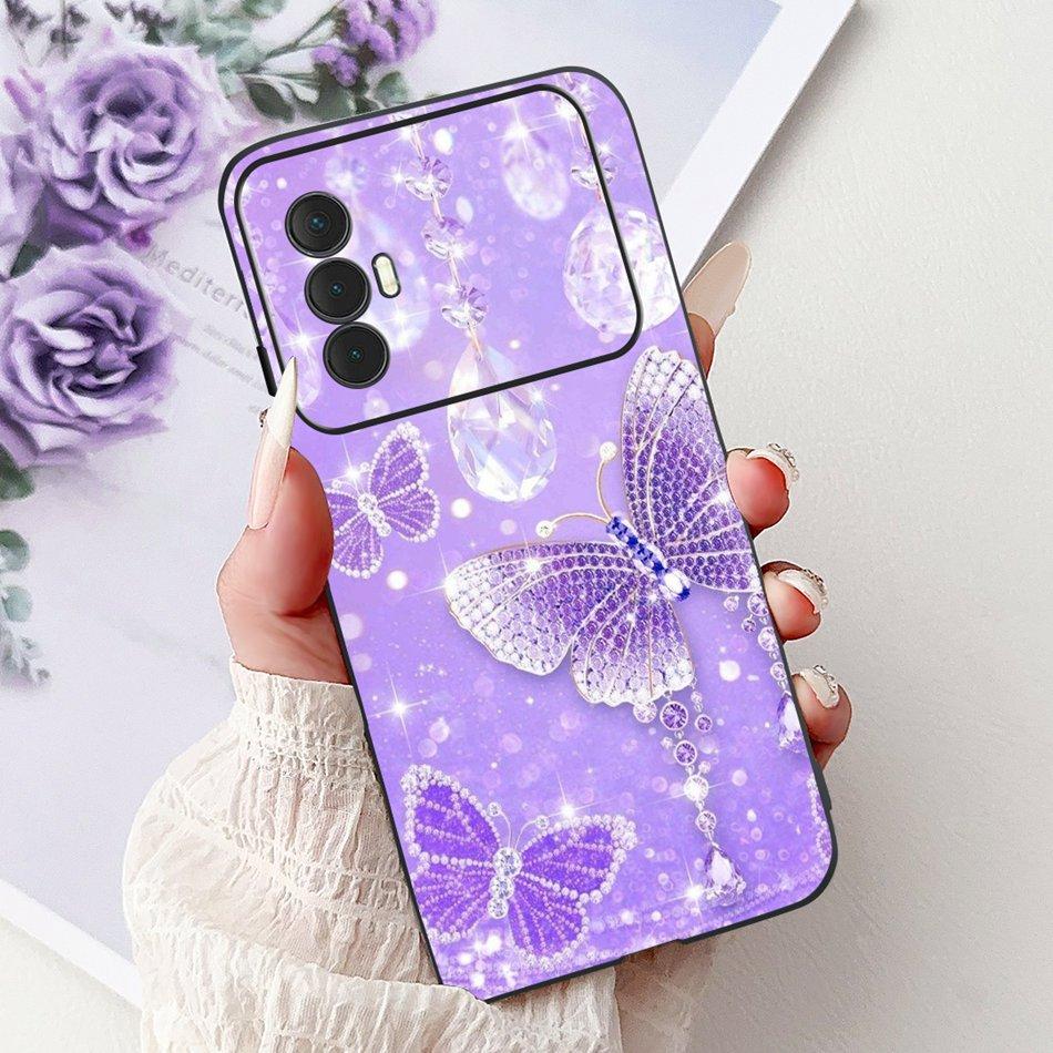 For Tecno Spark 8 Pro 8T 8P Elegant Floral Cat Phone Case For Tecno Spark8 8T 8P 8Pro Black Silicone Soft TPU Cases Bumpers