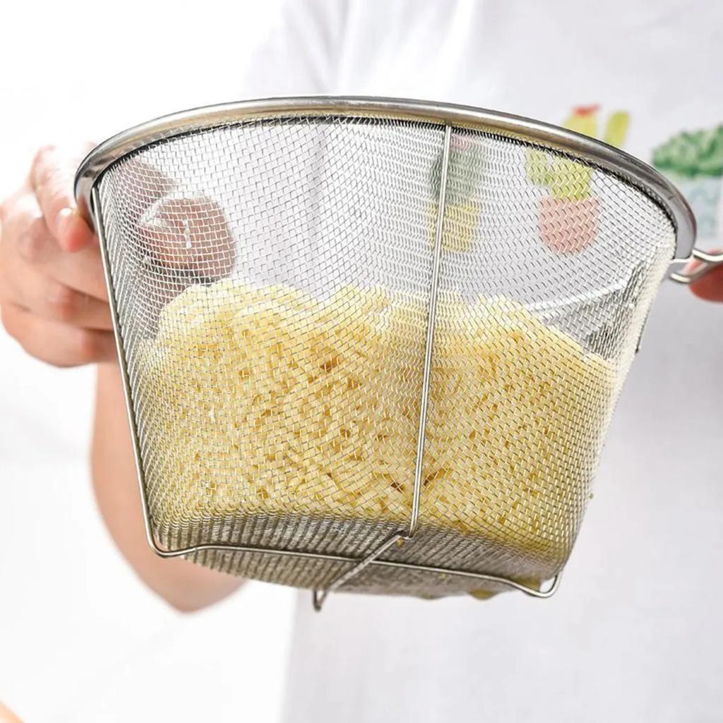 French Fries Basket Stainless Steel Fry Baskets With Handle Deep Fryer Strainer Blanching Basket Deep Fryer Skimmer For Kitche