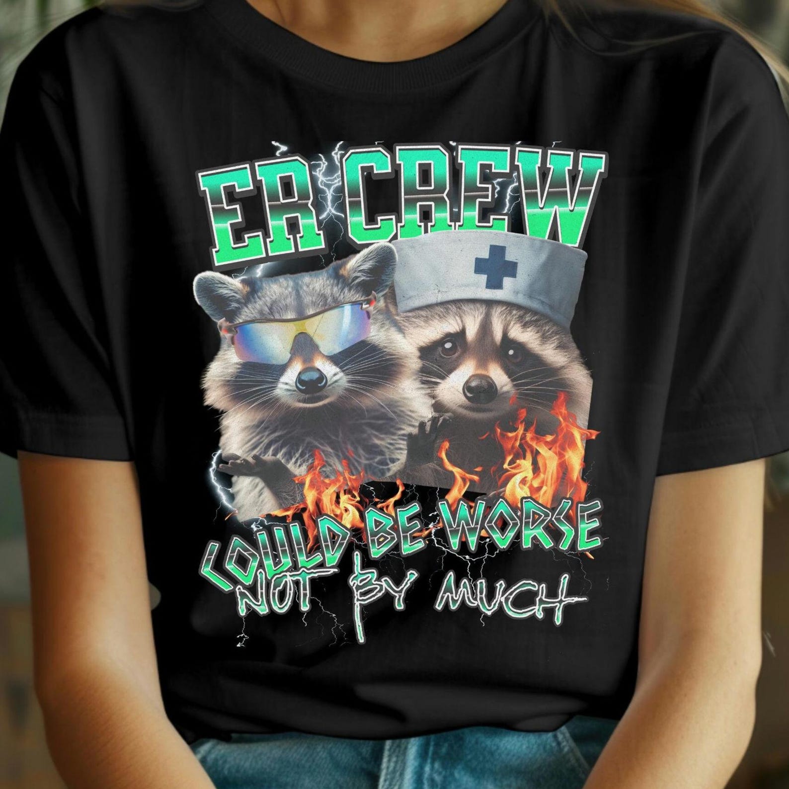 Funny Raccoon ER Crew T-Shirt, Meme Nurse Gift 4XL