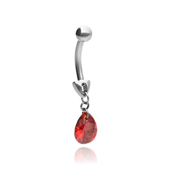 Titanium Navel Ring With Red Zircon - Silver - Tpp-042 1.6/10
