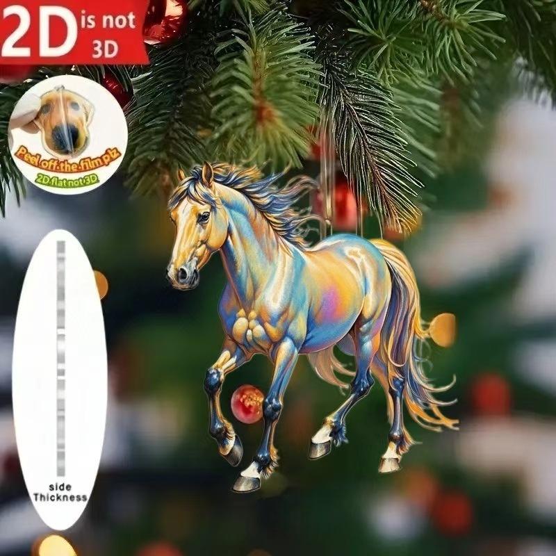 2D Acrylic Horse Car Rearview Mirror Pendant Charm Christmas Tree Backpack Hanging Ornament Party New Year Decoration Hanging