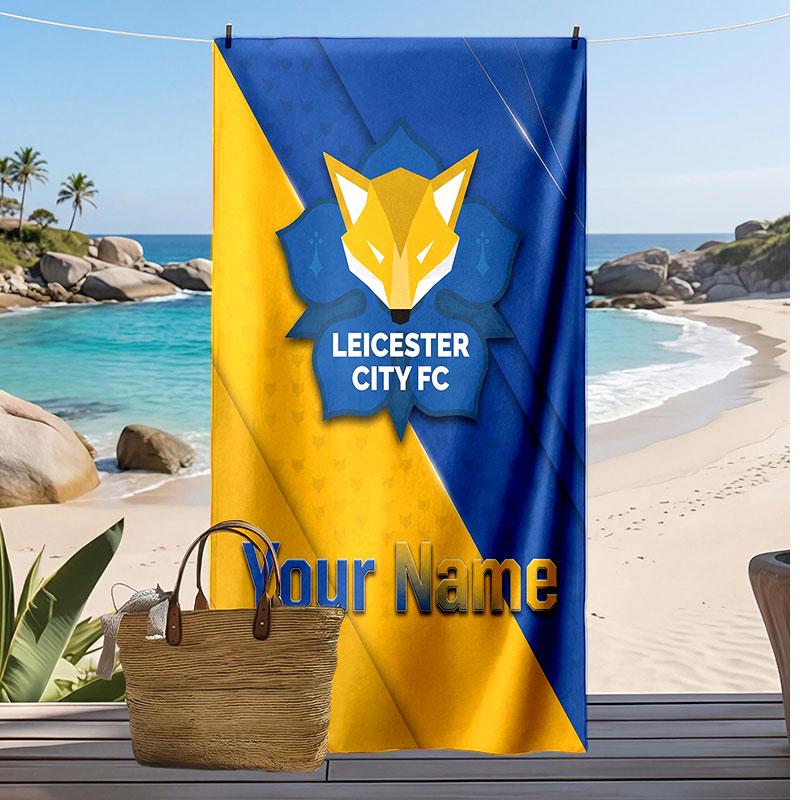 Leicester City Personalized Printed Beach Towel Soccer Logo Support Custom Name Text Absorbent Towel For Sport Travel Special Gift