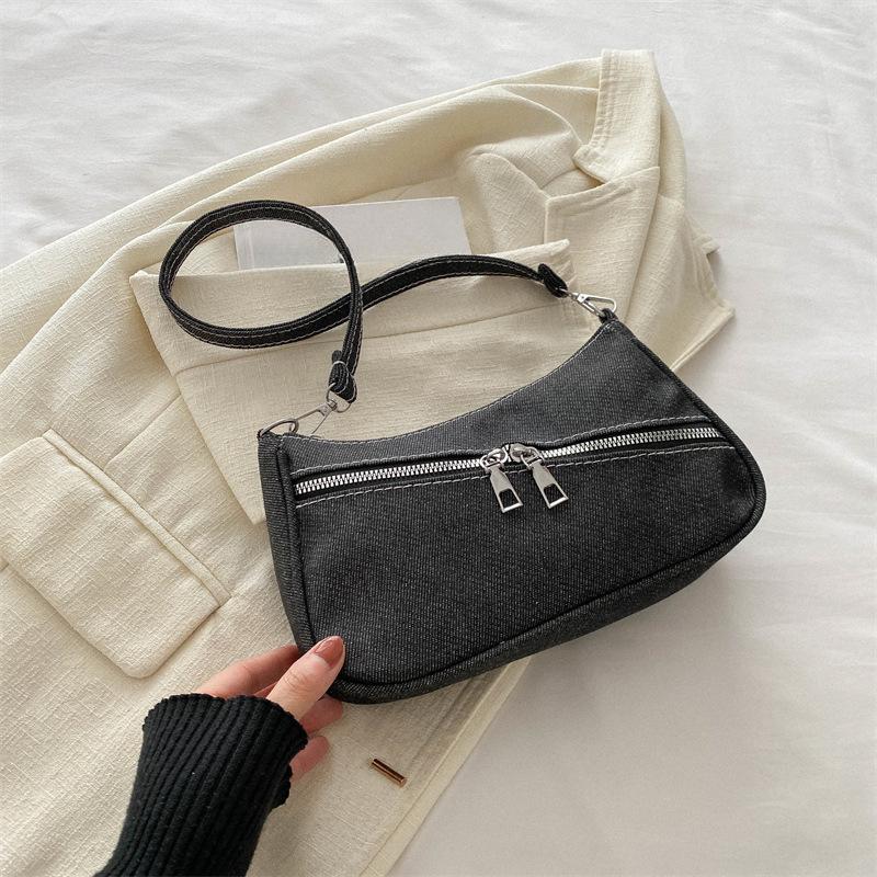 New Denim Korean Style Fashionable and Personalized Influenza Motorcycle Style Fashionable and Fashionable One Shoulder Underarm Women's Bag