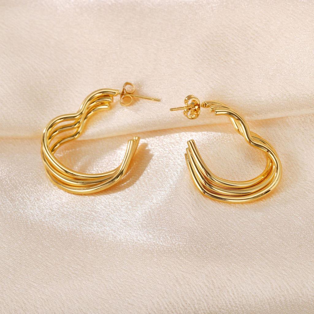 Gold Titanium Steel Multilayer Hoop Earrings - Light Luxury, Colorfast, High-End Feel