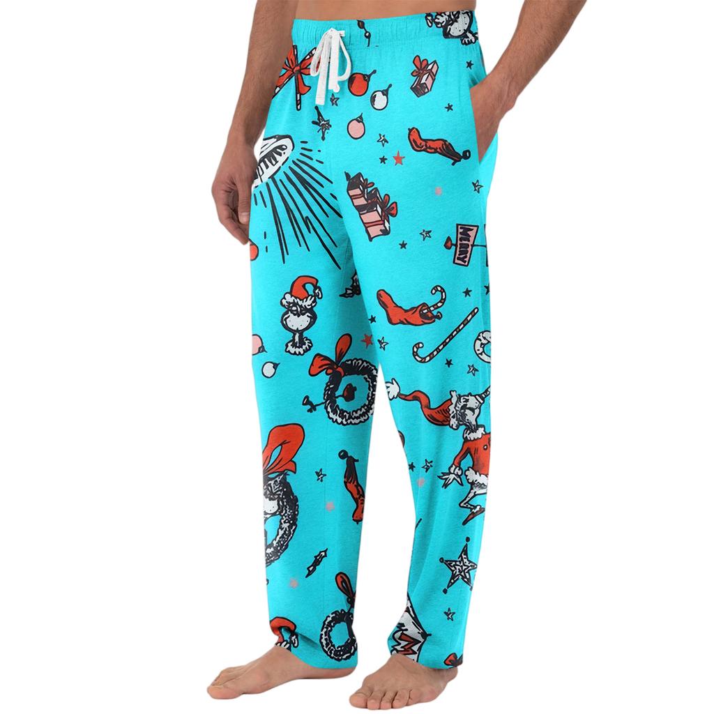 Men's Knitted Fashion Print Pocket Casual Pants Pajama Pants