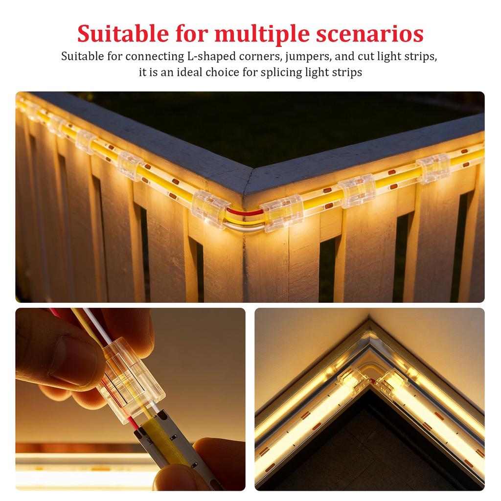 10mm 3pin COB LED Strip Connector Tape Lights L Shape LED Corner Connectors for CCT COB 3528 2835 Strip Light Fixed Clamps