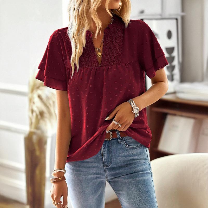 Summer Women's Fashion New Temperament Pullover V Neck Top