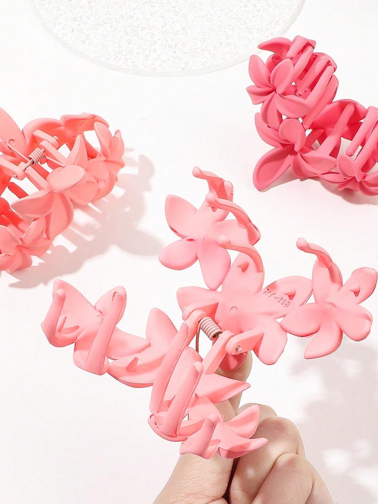 4Pcs Pink Flower Hair Claw Clips for Women Strong Hold Nonslip,Big Hair Clip for Thick Hair,Hawaiian Cute Flower Hair Clips