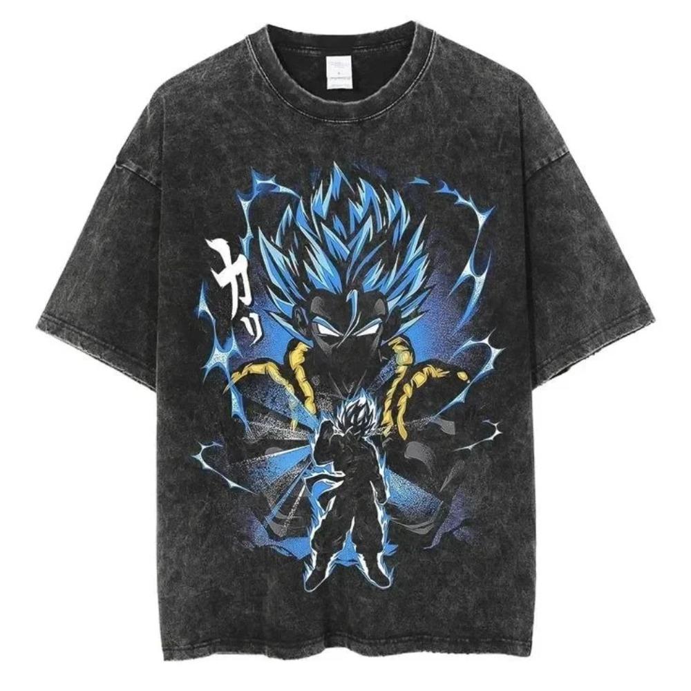Dragon Ball Gogeta Super Saiyan Blue Vintage Washed Graphic T-Shirt, Unisex Oversized Streetwear, Anime Fan Gift L