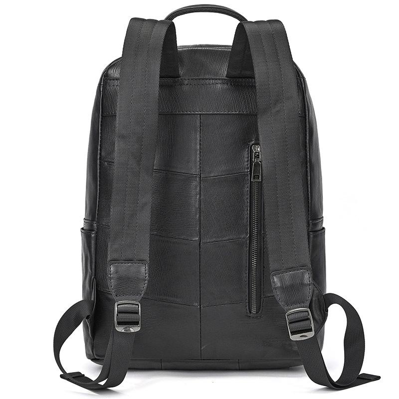 Simple Men'S Leather Backpack Men'S Cowhide 14-Inch Schoolbag Going Out For Travel Commuter Black Backpack