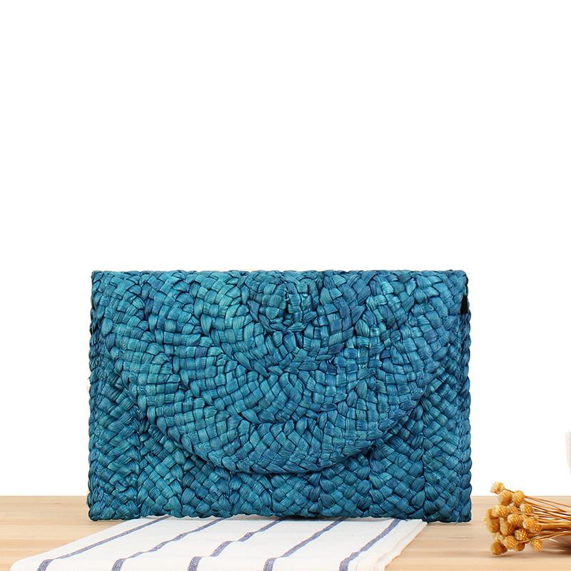 

Corn Husk Handmade Straw Woven Clutch: Beach & Travel Casual Versatile Bag синий