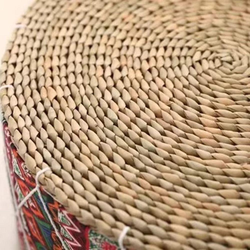 Hand-Woven Floor Cushion Round Shape Ottoman Stool Rustic Style Woven Stool  Living Room