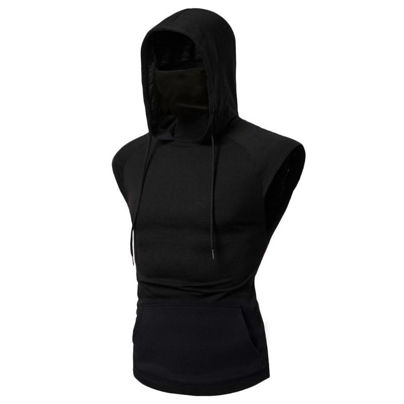 Men's Tank Tops Summer Gym Fitness Printed Compression Hooded Sportswear Muscle Vest Sleeveless Splice Large Open-Forked Male Hooded Vest Tops