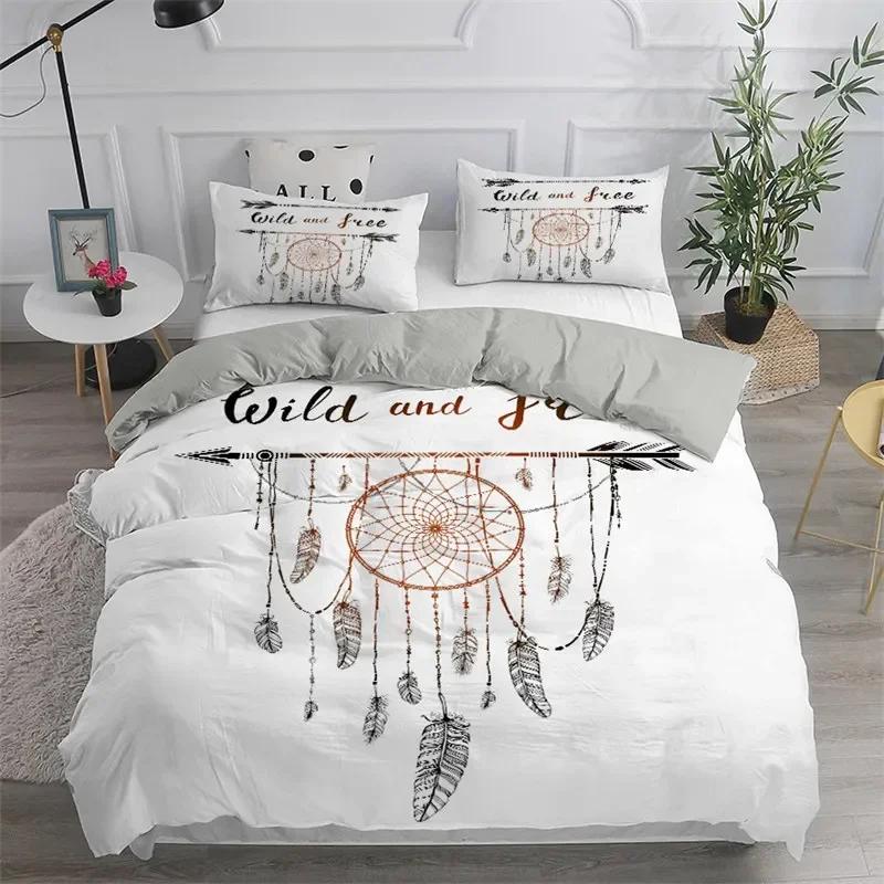 Dreamcatcher White Bohemian Bedding Set Single Twin Double Queen King Cal King Size Bed Linen Set