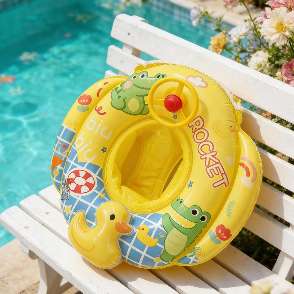 Children's Steering Wheel & Cartoon Seat Ring: Mermaid & Dinosaur Inflatable Swim Toys