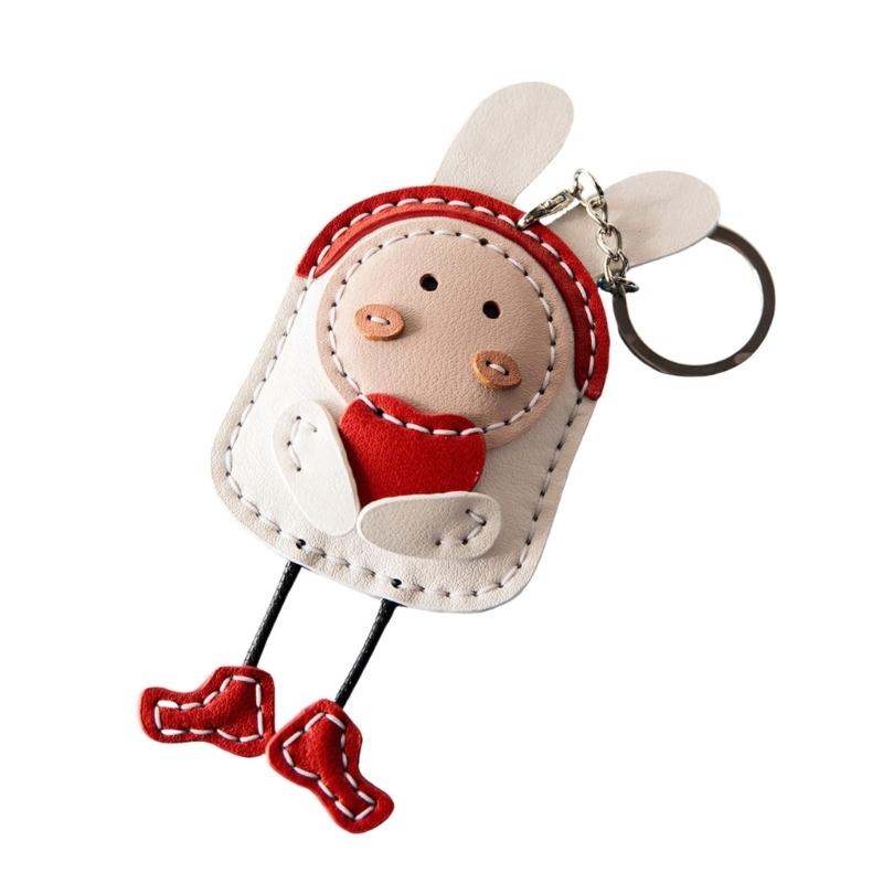 DIY Rabbit Keychain Craft Kit With PU Leather Materials Craft Accessory For Women Cartoon Bag Charm Gift Making