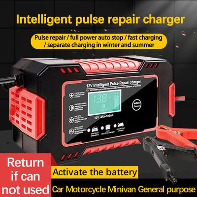 12V 6A Intelligentes Pulsreparatur-Ladegerät Vollautomatisches Autobatterie-Ladegerät Nass-Trocken-Blei-Säure-Digital-LCD-Display-Batterien