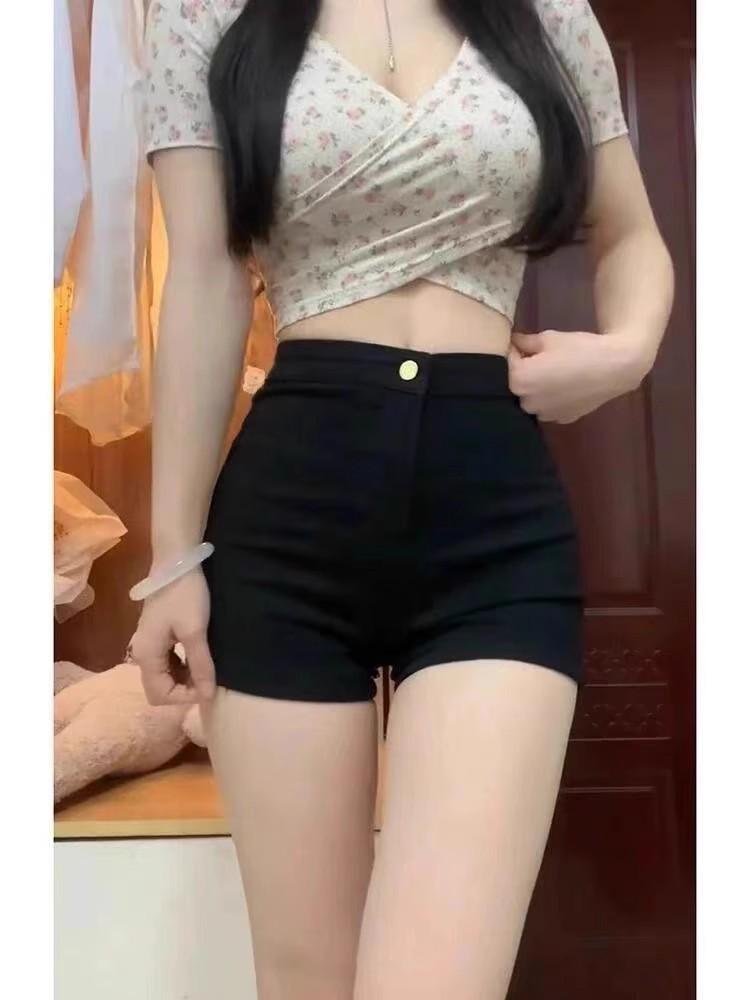Women's High Waist Black Butt-Lifting Bodycon Jean Shorts - Summer 2025 Collection