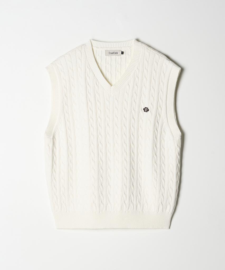 Tradclub Tc Logo Cable Knit Vest White