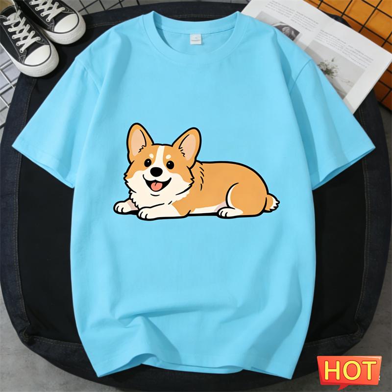Cute Corgi Graphic T Shirts Summer Fashion Short Sleeve Funny Dog 3D Printed Crew Neck T-shirts Loose Breathable Unisex Tees