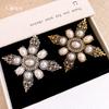 European and American diamond-encrusted cross flower-shaped pearl brooch pin old suit accessories