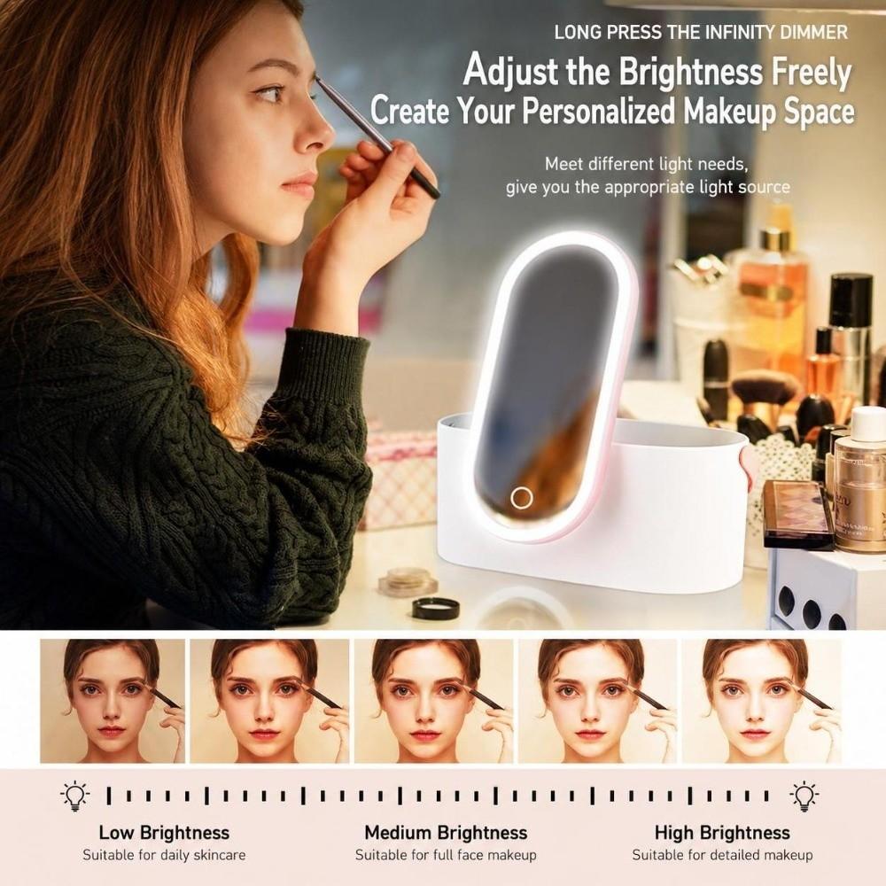 Touch Control Makeup Organizer Box Adjustable Angle Vanity Mirror LED Makeup Mirror  Bathroom