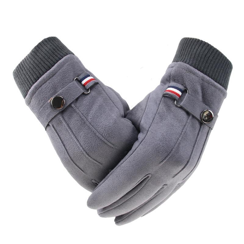 

Spring Men s Winter Gloves Suede Warm Soft Chamois Leather Gloves Cycling Outdoor Sport Driving Buckle Male Touchscreen Mitten сірий колір