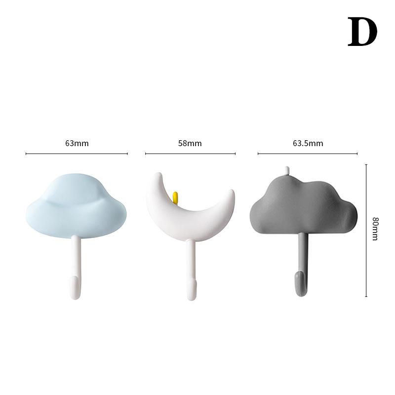 3Pcs Cloud Moon Hooks No-Punch Non-Marking Adhesive Backed Adhesive Hooks Kitchen Bathroom Wall Cute Hooks