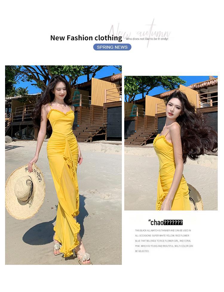 Elegant Slim Fit Irregular Split Beach Dress - Perfect for Vacations, Parties, and Birthdays