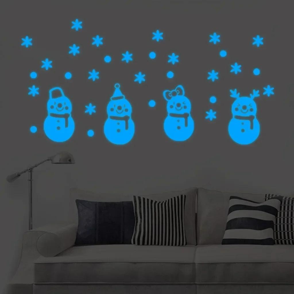 

Christmas Snowman Windows Stickers Xmas Glow Living Room Luminous Stickers Night Light Stickers Christmas Eve Decoration Supplie синий