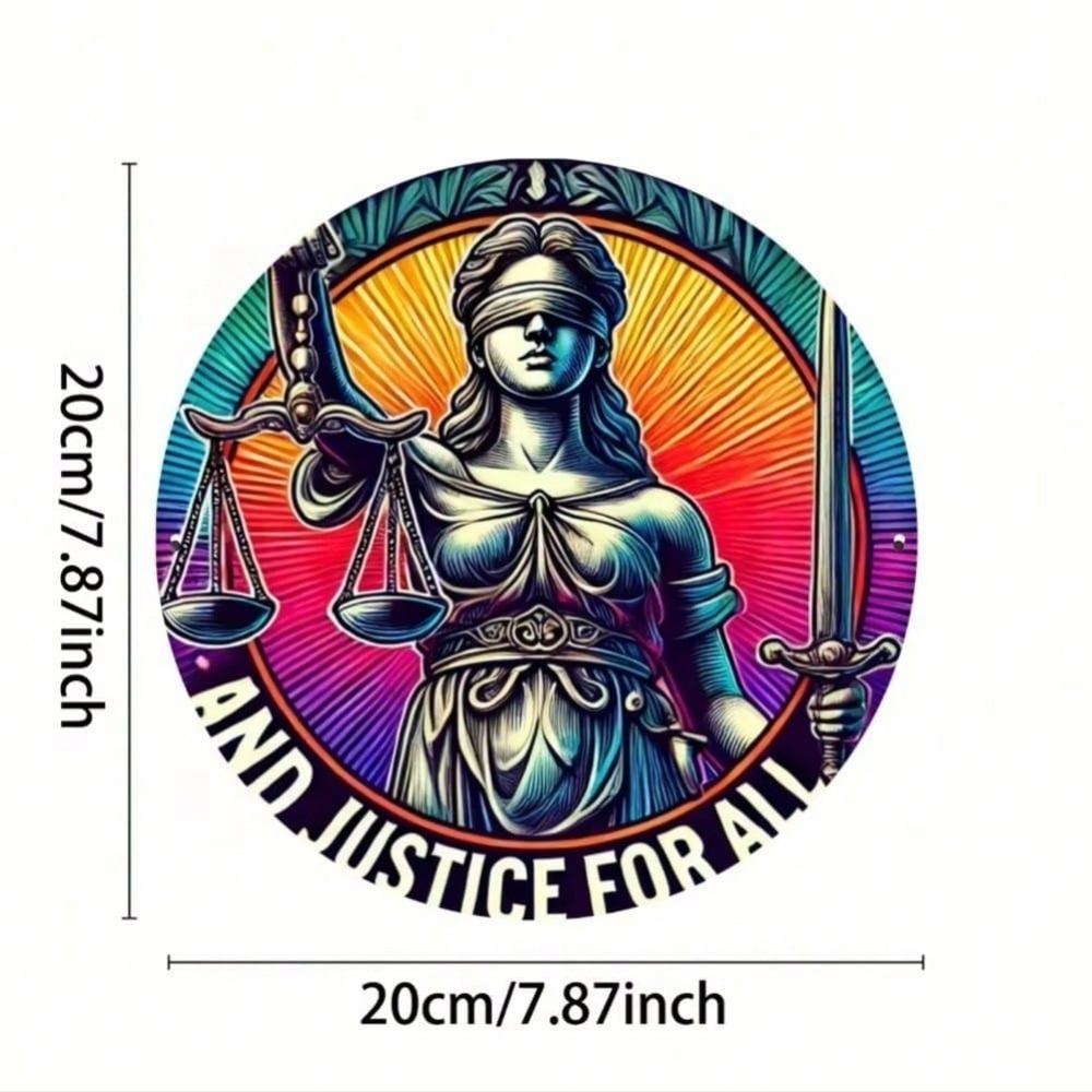 Symbol of Justice Aluminum Round Sign Durable Metal Wall Art for Home Bathroom Garage Decor