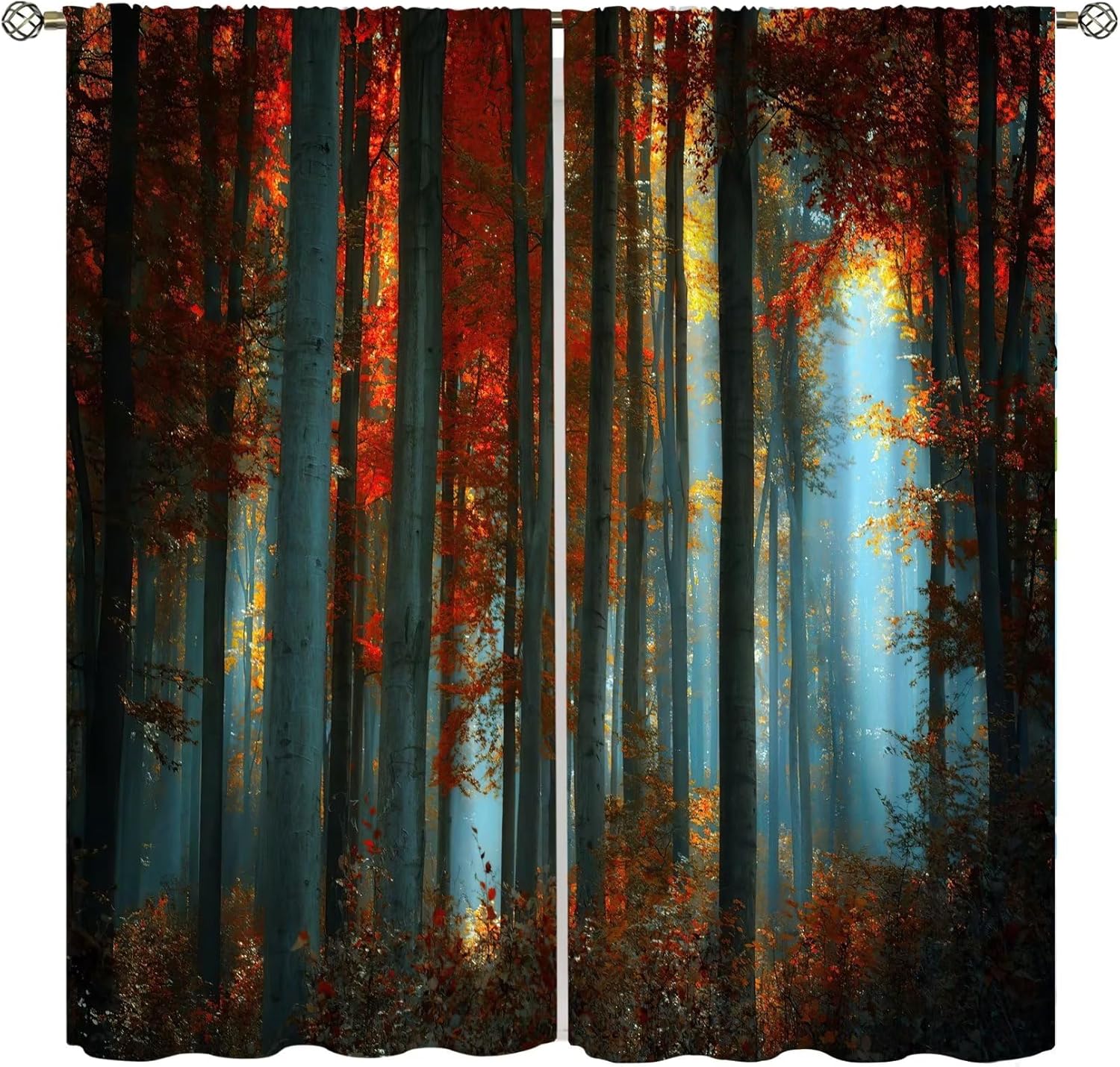 

Red Blue Forest Curtains Burgundy Tree Mystic Foggy Woodland Scene Gothic Jungle Leaf Botanical Nature Art Printed Living Room Curtain Polyester Ideal W100*H70(CM)-Rod Pocket&1PCS