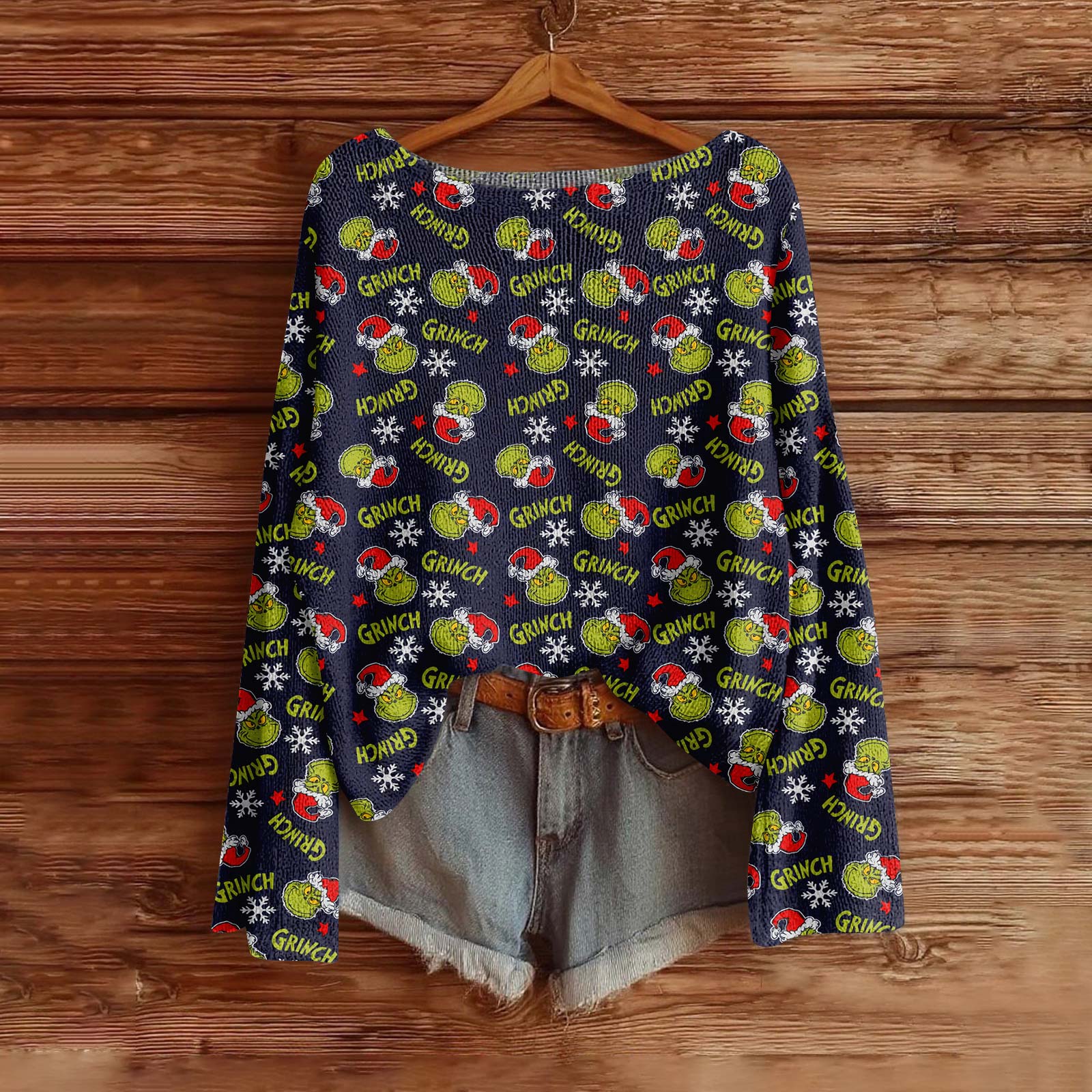 

Женская мода Длинный рукав Рождественский принт Вязаный Длинный рукав На подкладке Длинный рукав L