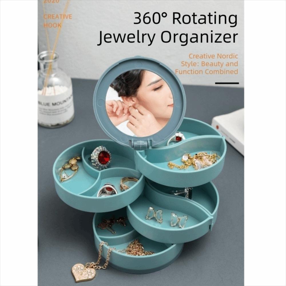 with Lid Desktop Storage Box Multilayer Earring Ring Box Rotating Plastic Stand  Women