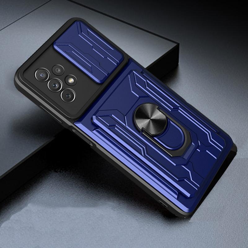 Slide Camera Lens Card Holder Case For Samsung Galaxy S22 Ultra S21 Plus A53 A73 A33 A13 A32 A12 A51 M32 4G 5G Military Grade Detachable Armor Cover