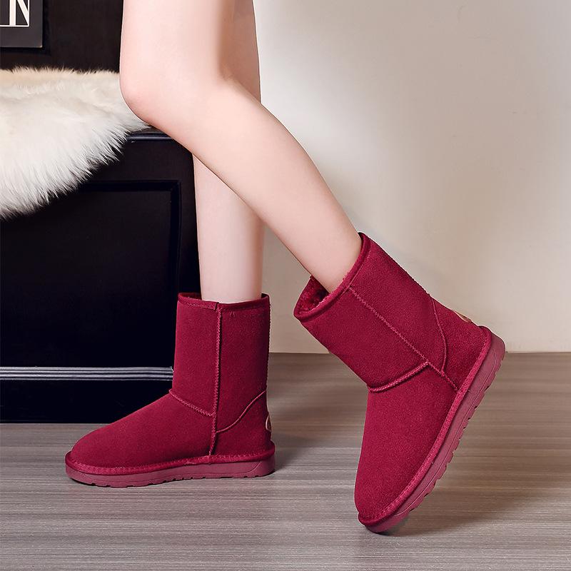 Nouvel automne et hiver, avec velours ajouté et chaussures pour femmes épaissies, en cuir de vache pour la chaleur, chaussures en coton neige, bottes polyvalentes et décontractées