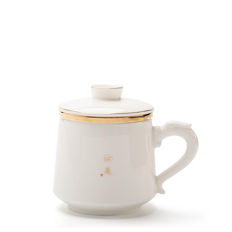 Chinese Suede Jade White Porcelain Tea Cup Mug with Lid and Strainer Ceramic Teacup Tea Water Separation Cup Travel Teaware
