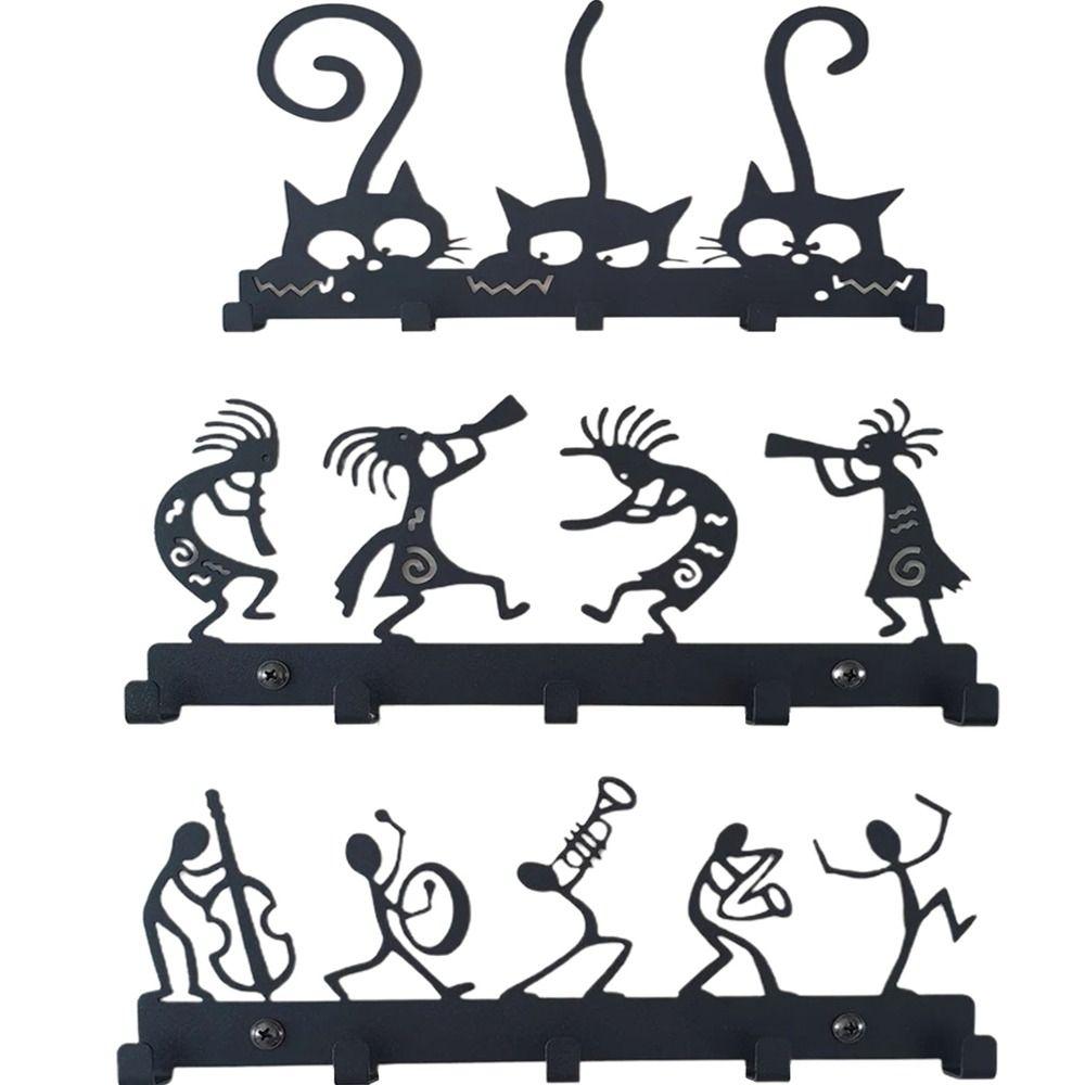 Black Decorative Hanging Home Decor Wall Mounted Cat Shaped Hook Key Holder Key Hook Wall Hook