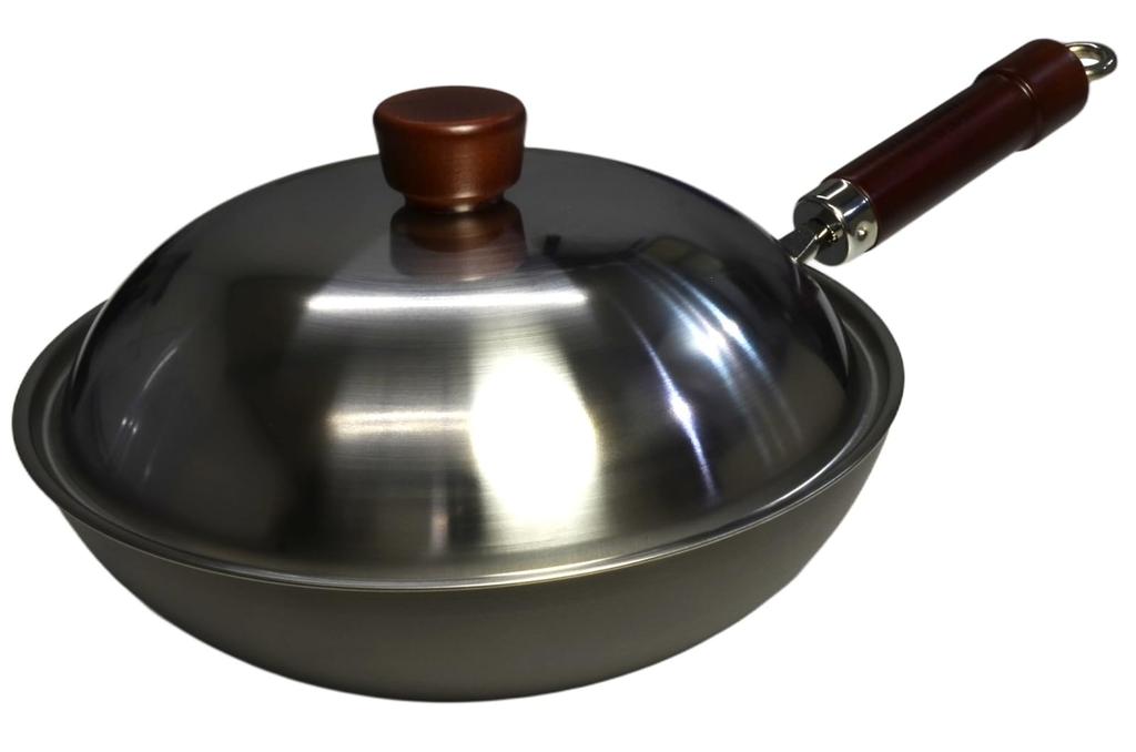Riverlight Extreme Iron Deep Wok Frying Pan (Right-hand opening) with Lid Set, 26cm, Nitrided Iron, IH Compatible, Rust-Resistant, Chinese Wok, Made