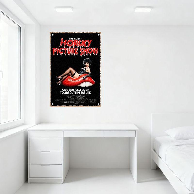 Vintage The Horcky Picture Show Metal Tin Sign, Rocky Horror Parody with Seductive Woman, Campy Theatre Decor for Man Cave Bar C